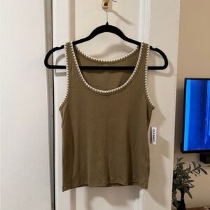NWT: Old Navy Olive Green Tank Top with White Trim